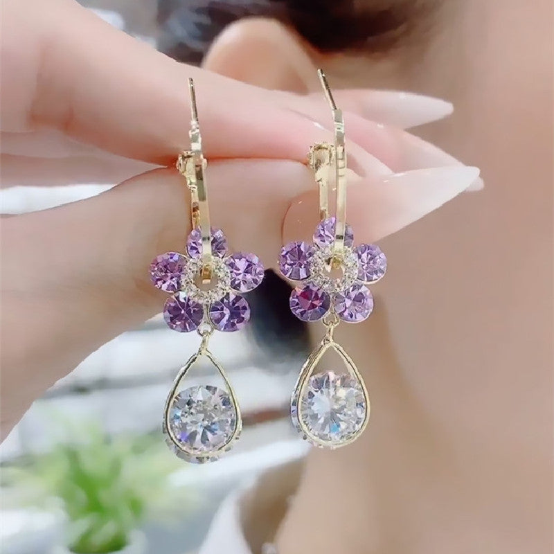 Women's Flower Zircon Trendy Unique Fresh Sweet High Sense Earrings