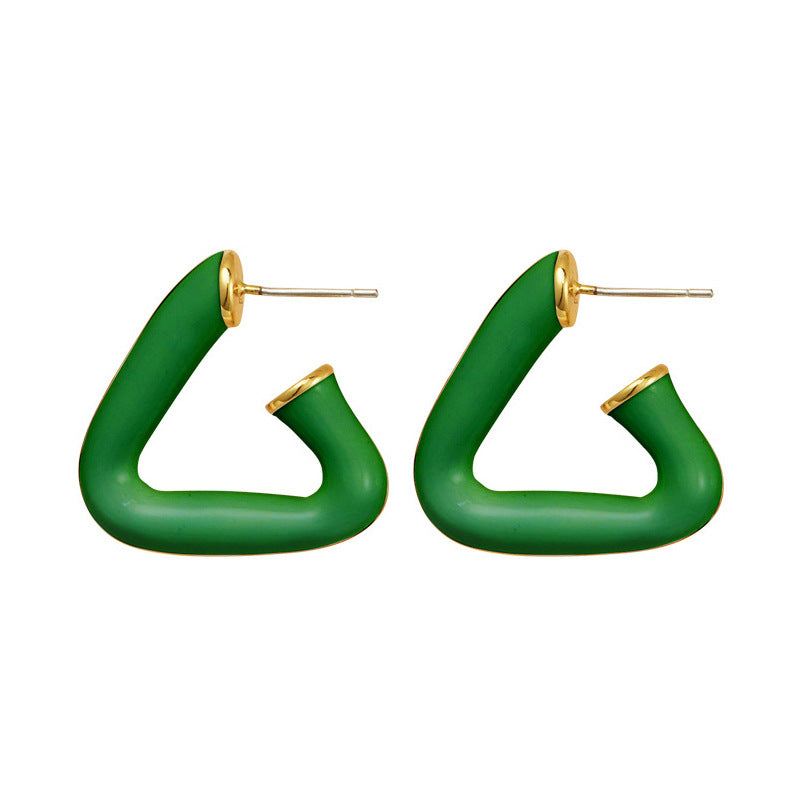 Triangle Enamel Drop Glazed Female Light Luxury Minority High Sense Stud Earrings