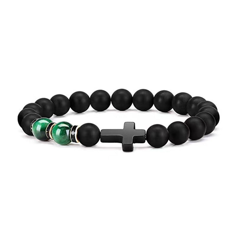 Women's & Men's Cross Imitation Obsidian Handmade Beaded Bracelet