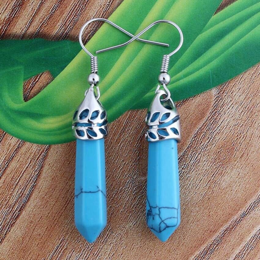 Fashion Personalized Natural Crystal Gemstone Hexagon Earrings