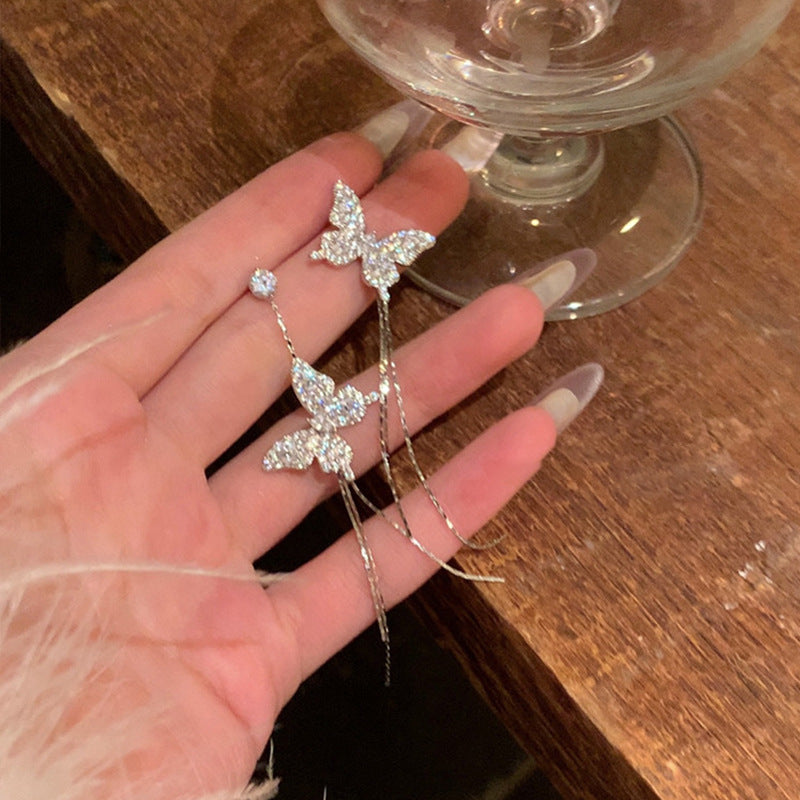 Sier Needle Zircon Pearl Advanced Fashion Bowknot Retro Earrings