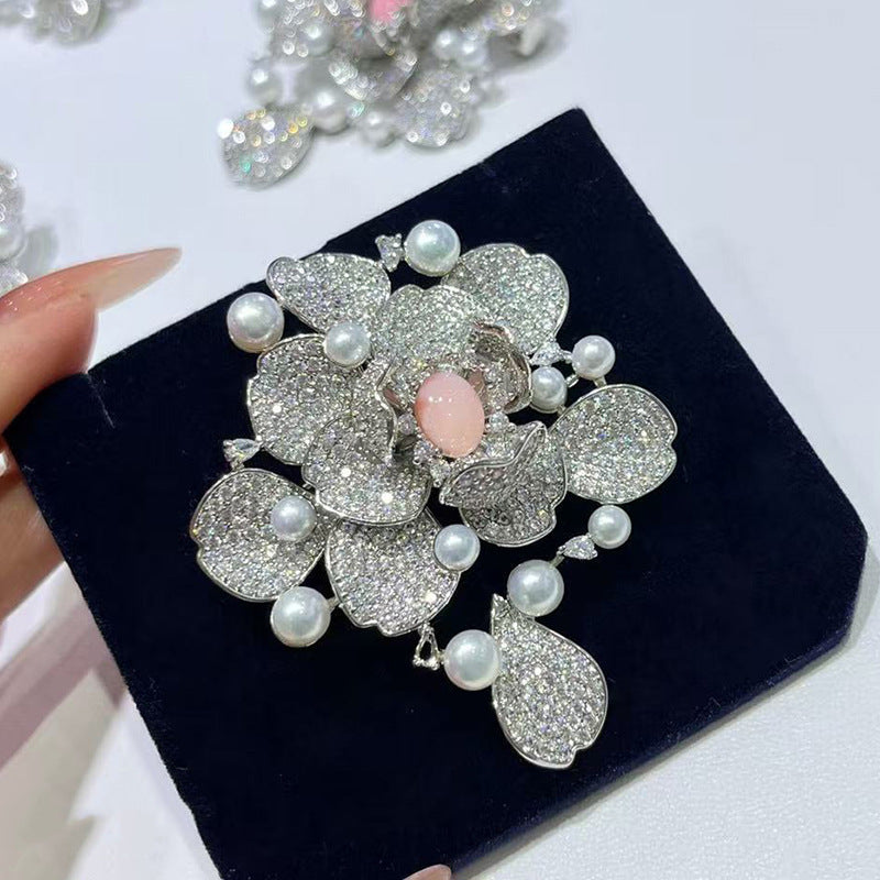 Conch Shell Twin Rose Brooch High-grade Zircon Pin Pearl Brooches