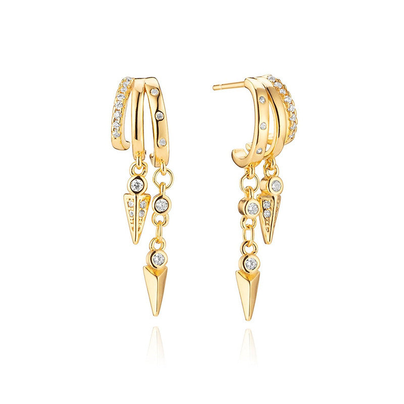 Copper Gold-plated Tassel Inlaid Zircon Irregular Fashion Earrings
