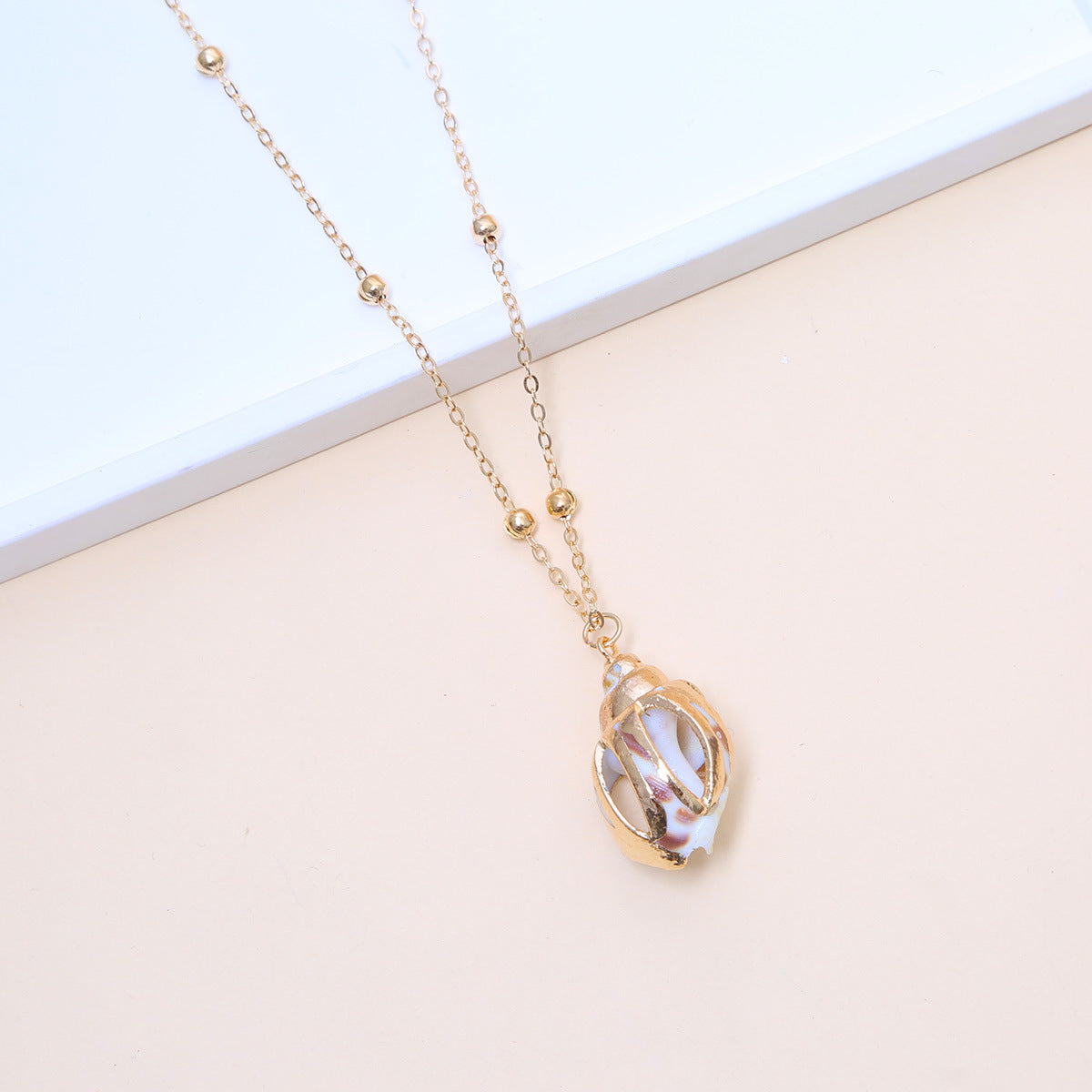 Ball Bead Chain Natural Shell Electroplated Necklace