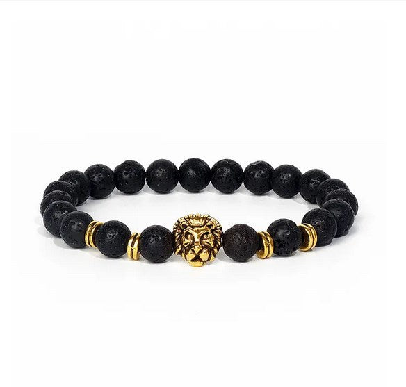 Map Stone Blue Grain Alloy Lion's Head Spacer Bracelet