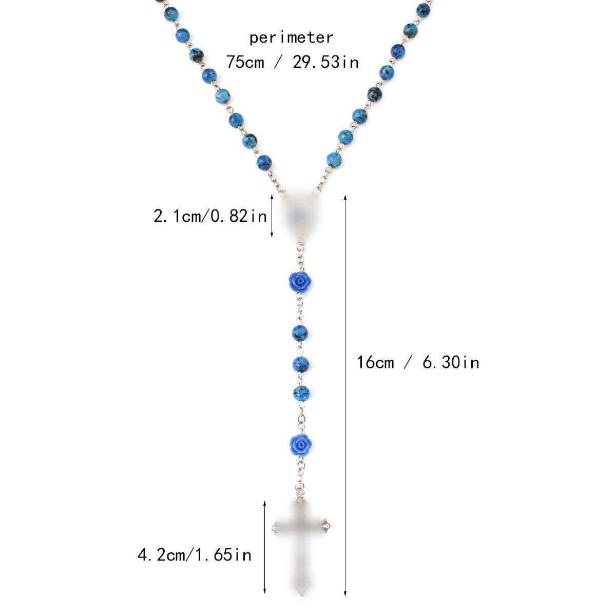 Women's & Men's Royal Blue Paint Beads Rose Cross Long Baptism Prayer Sweater Necklaces