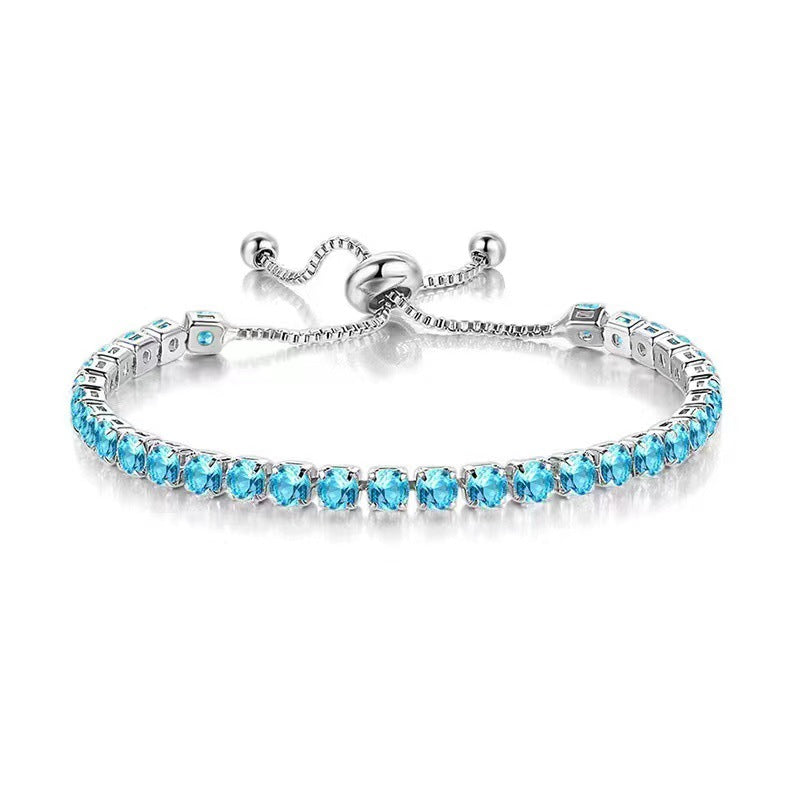 Women's Round Single Row Full Diamond Adjustable Bracelets