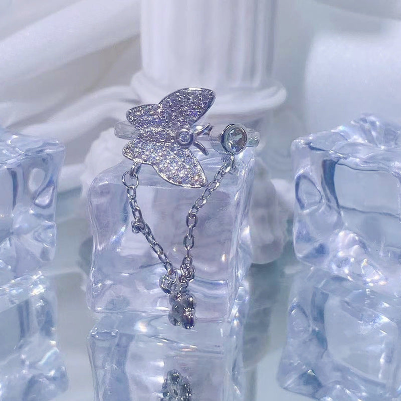 Korean Butterfly Three-dimensional Affordable Luxury Fashion Rhinestone Open Rings