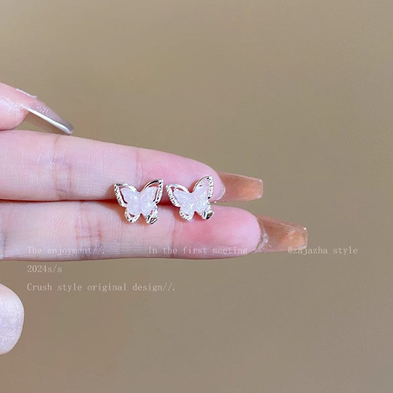 Sier Needle Summer Cute Pink Butterfly Graceful Rings