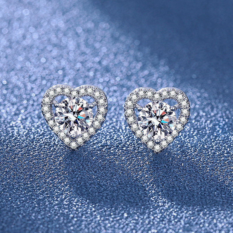 Moissanite Ear Female With Hearts Sterling Earrings