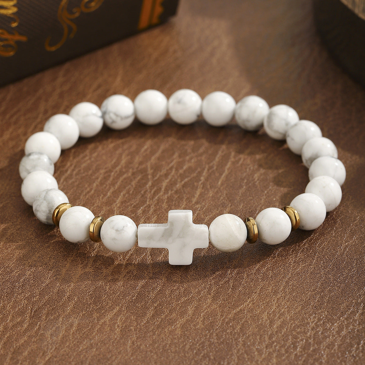 Stone Agate Crystal Cross Elastic Black White Bracelets