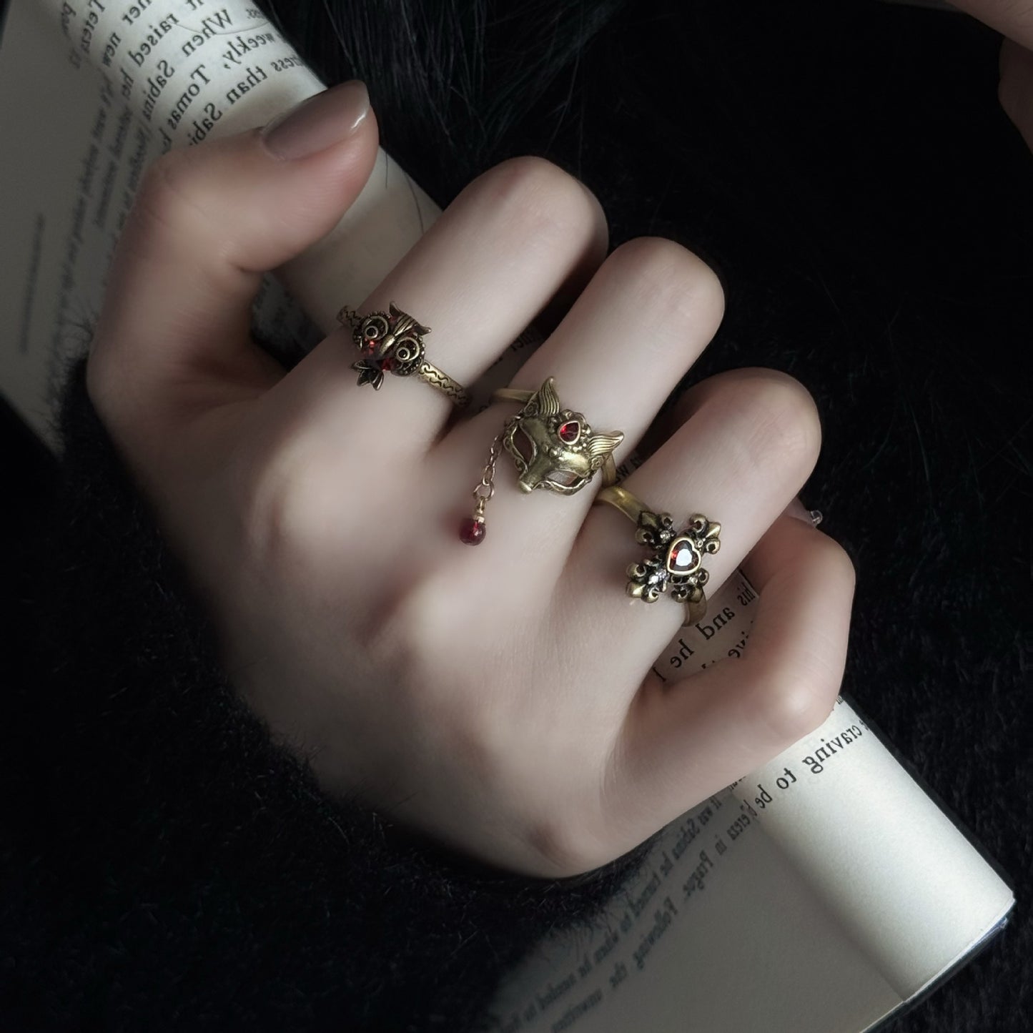 Distressed Style Twin Artistic Retro Matte Ring