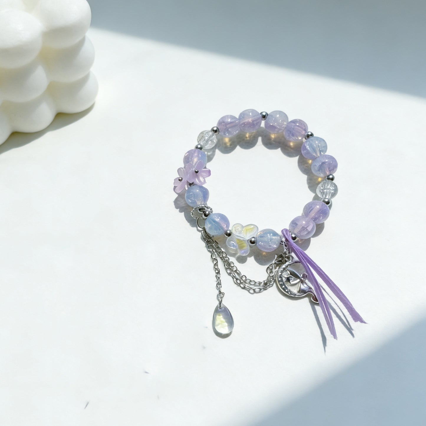Chinese Style Butterfly Ribbon Glass Female Summer Niche Hot Flower Bracelet