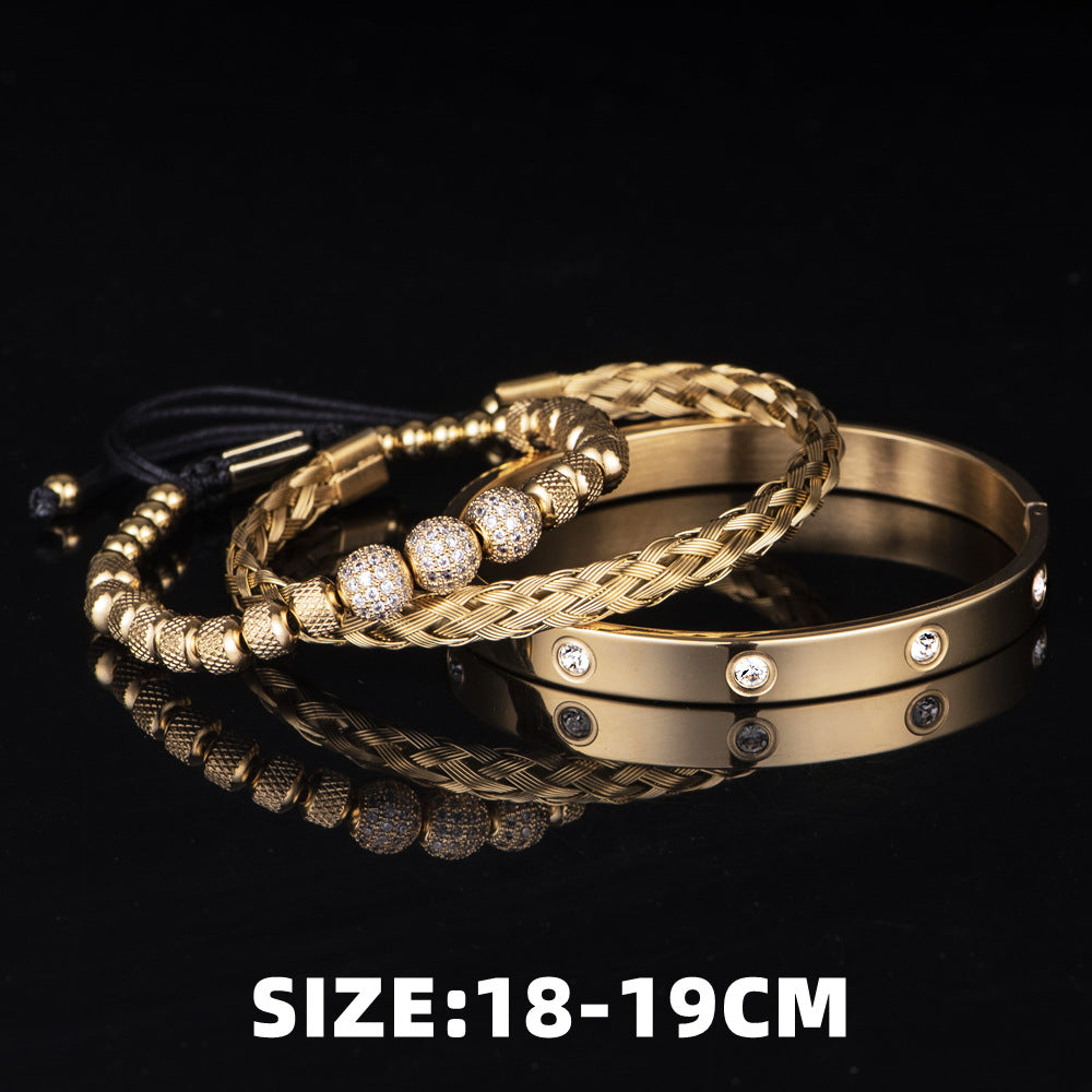 Men's Rhinestone Ball Ten Diamond Stainless Steel Mesh Bracelets