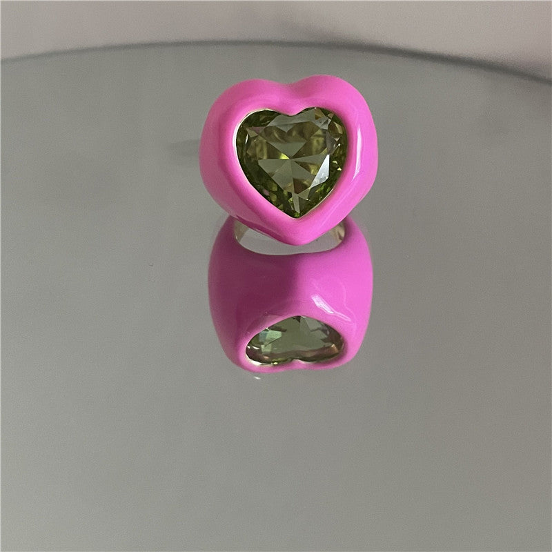 Color Enamel Spray Paint Big Gem Fashion Minority Ring