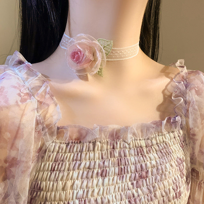 French Rose Flower Female Summer Light Luxury Collar