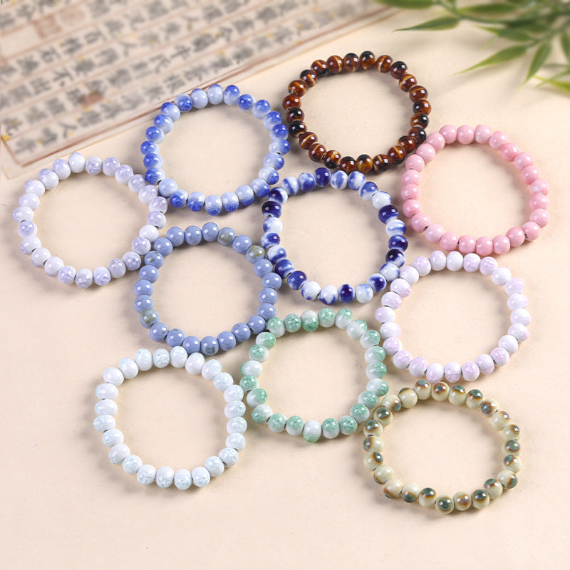Women's Ceramic Beaded Fresh Color Single String Bracelets