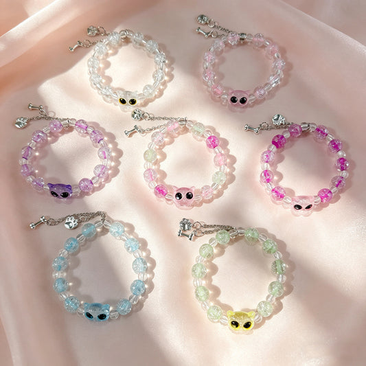 Cartoon Cat Crystal Popcorn Colored Glaze Female Bracelets