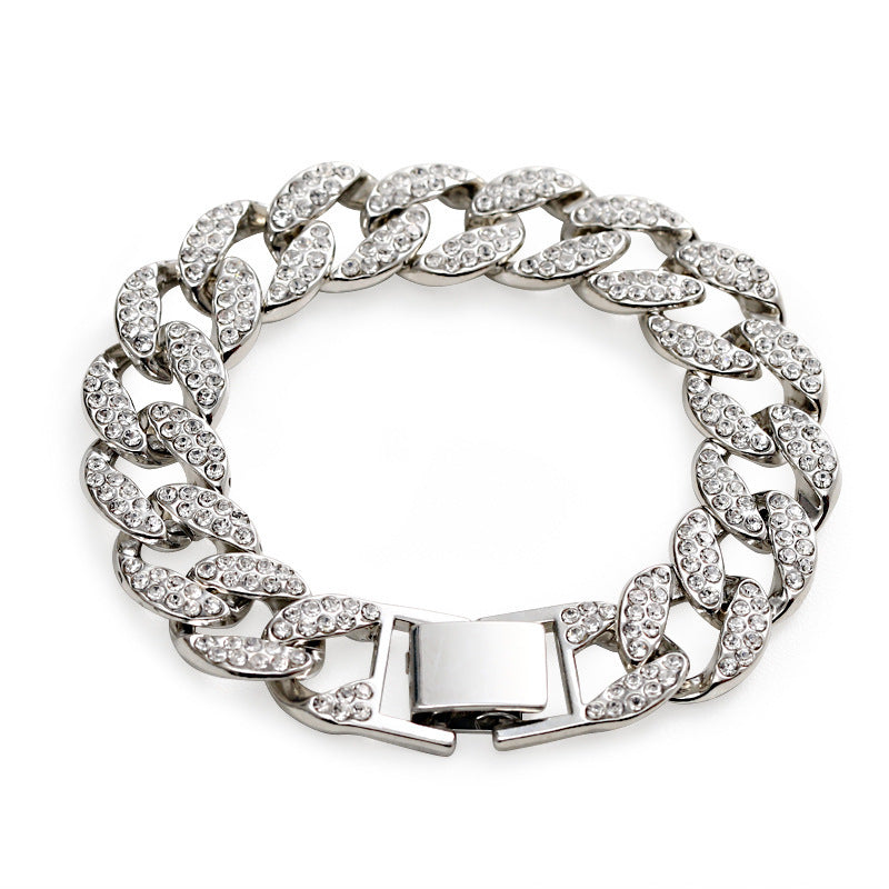 Men's Hip Hop Cuban Trendy Style Nightclub Hand Diamond Bracelets