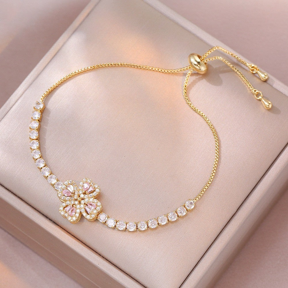 Female Five Petal Flower Fashion Bauhinia Rotatable Bracelet