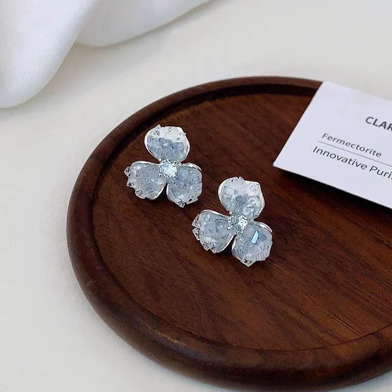 Fashion Crystal Flower Ear Light Luxury Minority Graceful Fresh Sweet Earrings