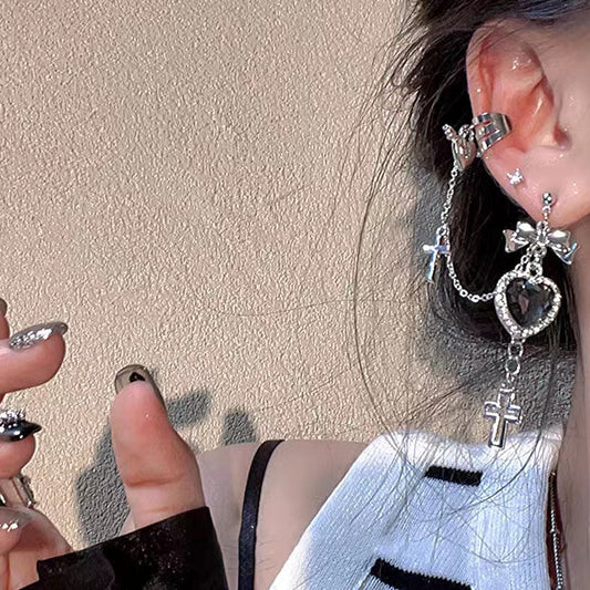 Light Extravagant Love Heart Cross Personality Butterfly Wings Earrings
