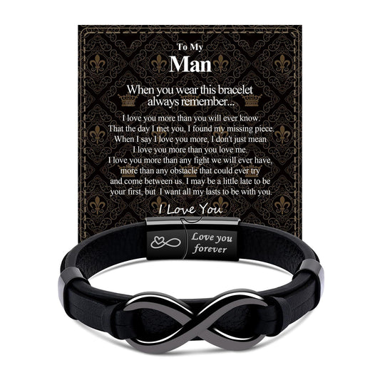 Men's Round Rope Woven String Black Words Bracelets