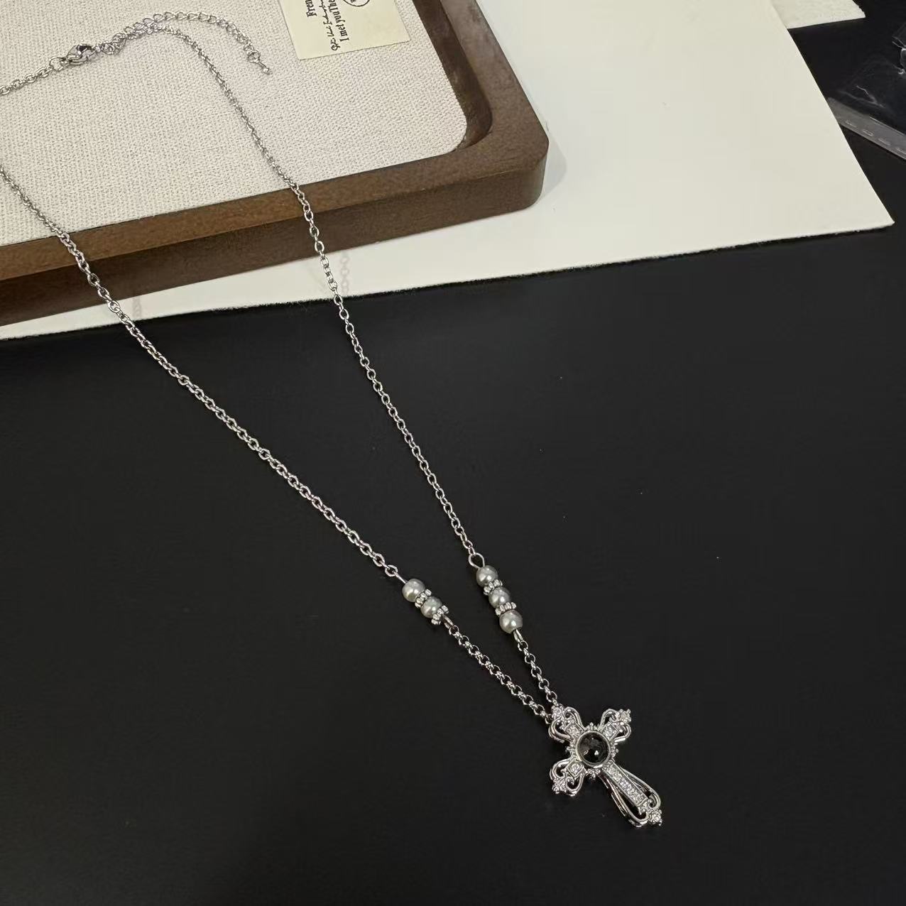 Women's Inlaid Zircon Cross Light Luxury High-grade Gothic Hot Long Sweater Necklace