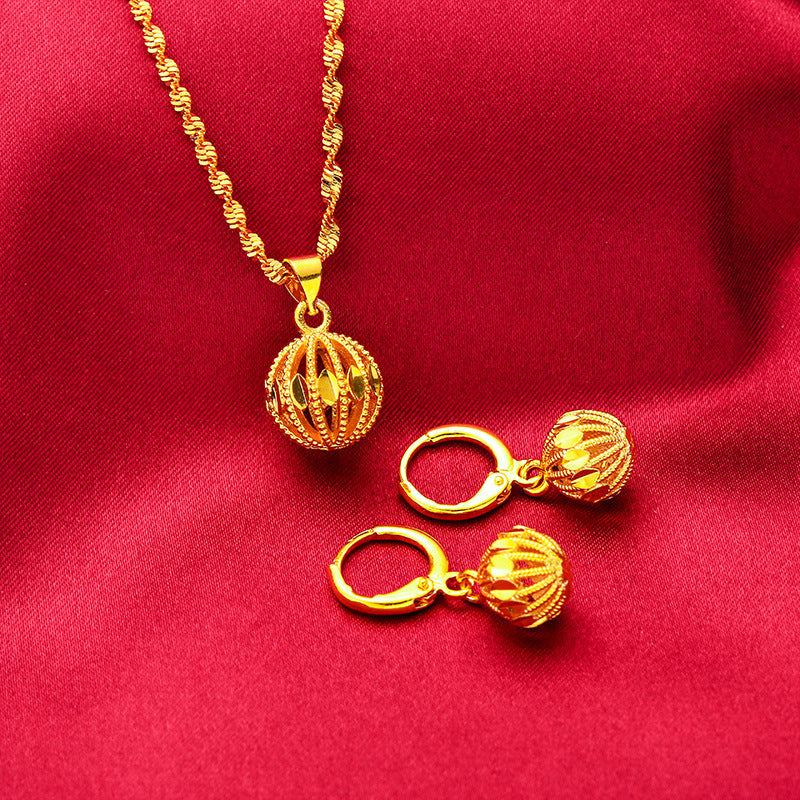 Women's Gold Suit Brass Plated Lantern Hollow Out Jewelry Set