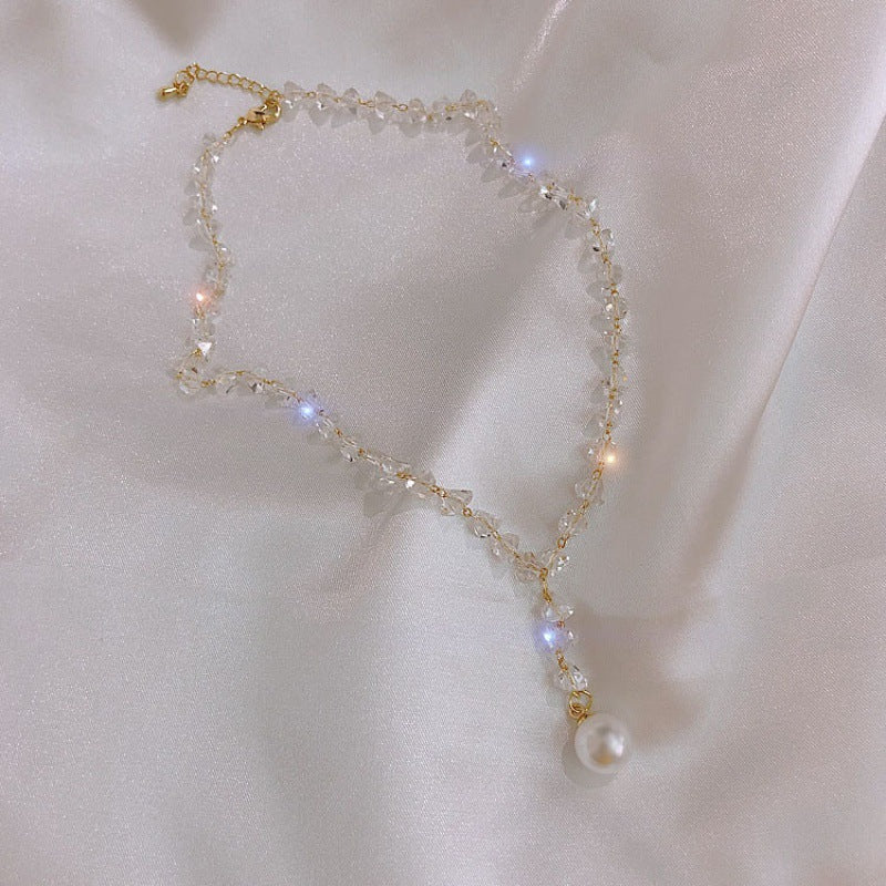 Women's Temperamental Minority Design Crystal Pearl For Indifference Trend Clavicle Collar