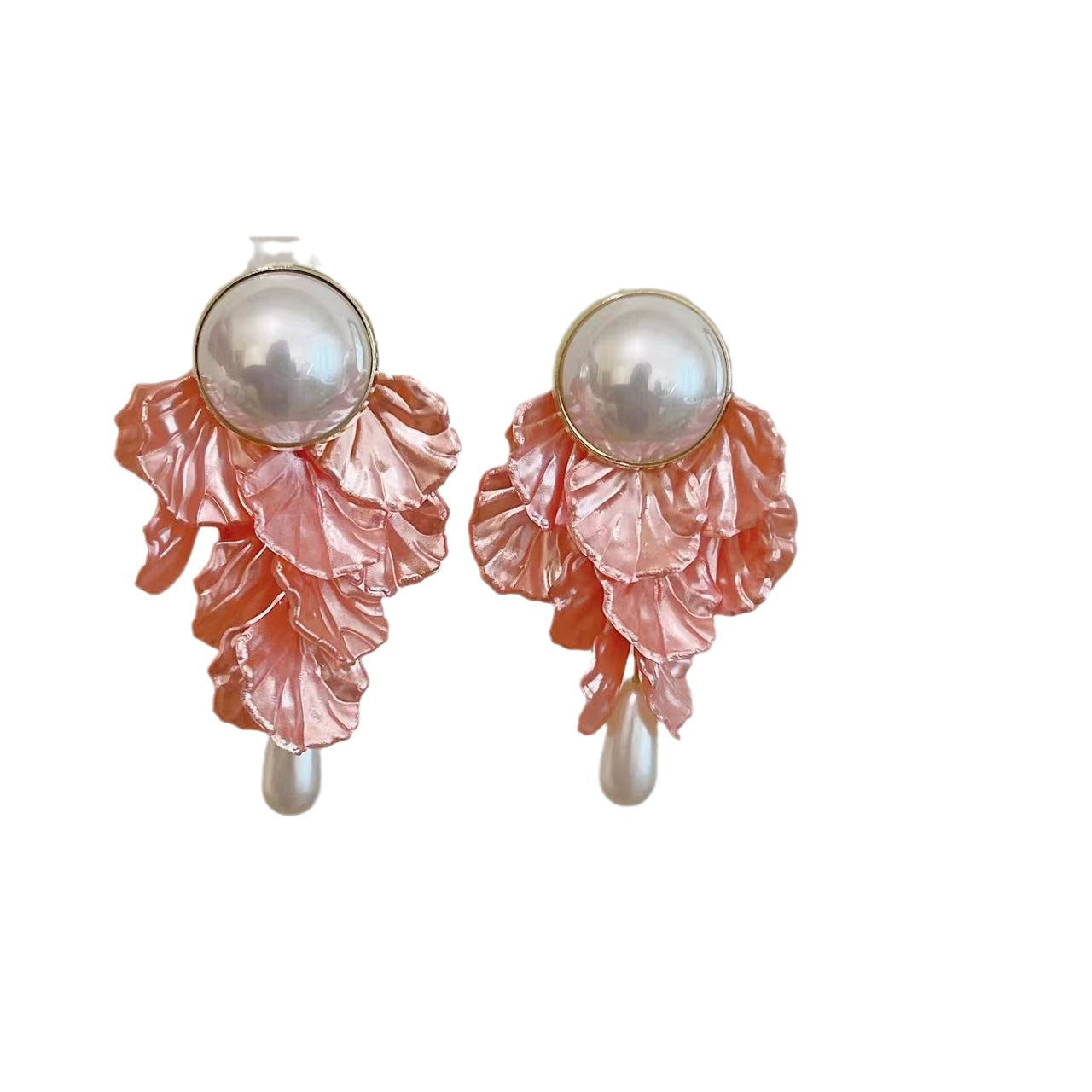 White Flower Tassel Long High-grade Pearl Shell Earrings