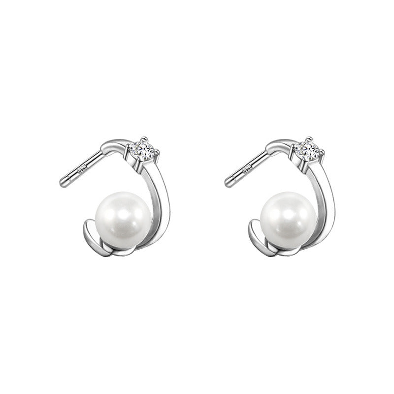 Sier Shell Pearl Ear Niche High-grade Zircon Trendy Earrings