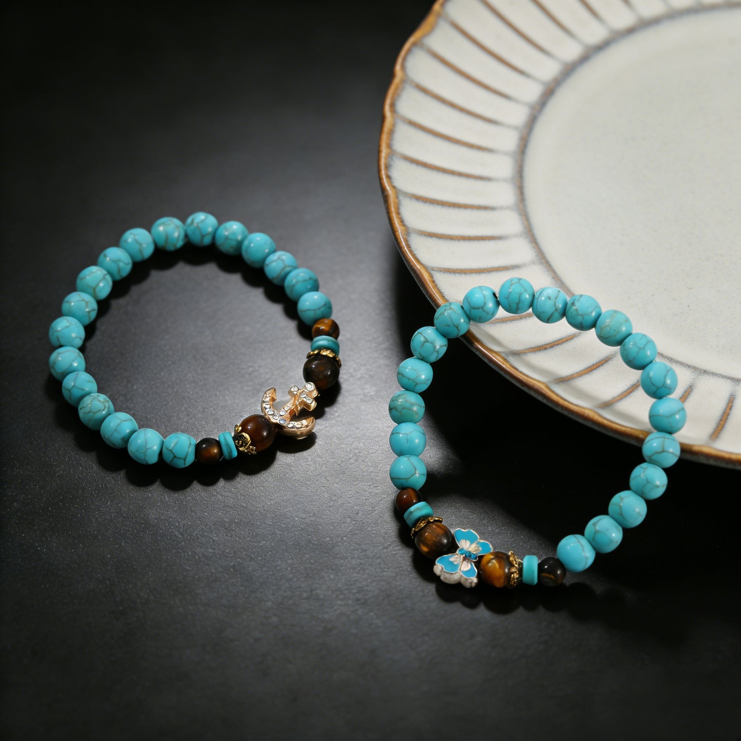 Turquoise Cross Natural Stone Beaded Vintage Bracelet
