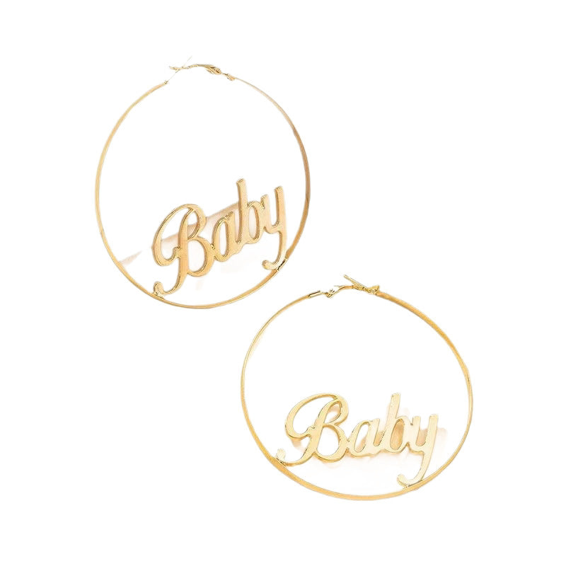 Women's Exaggerated Alphabet Letter Golden Big Circle Fashion Personality Trend Earrings