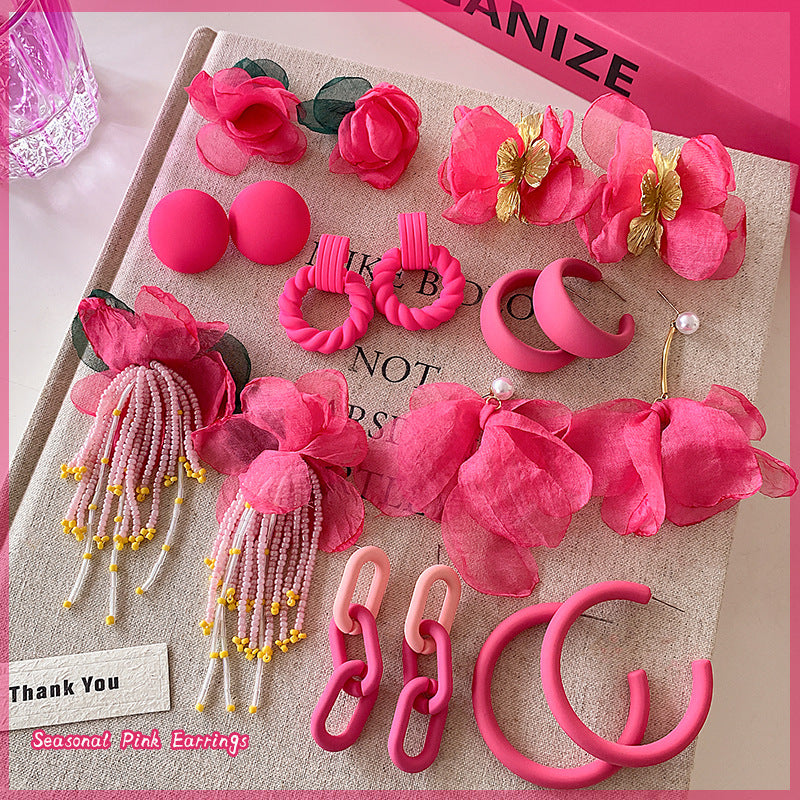 Pink Flower Female Special Interest Light Luxury High-grade Seaside Vacation Earrings