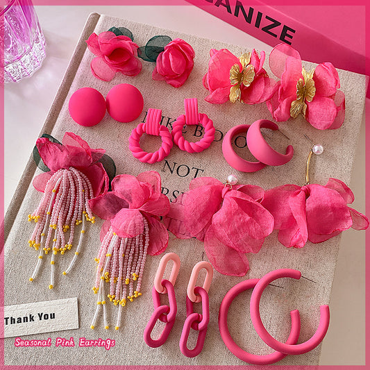 Pink Flower Female Special Interest Light Luxury High-grade Seaside Vacation Earrings