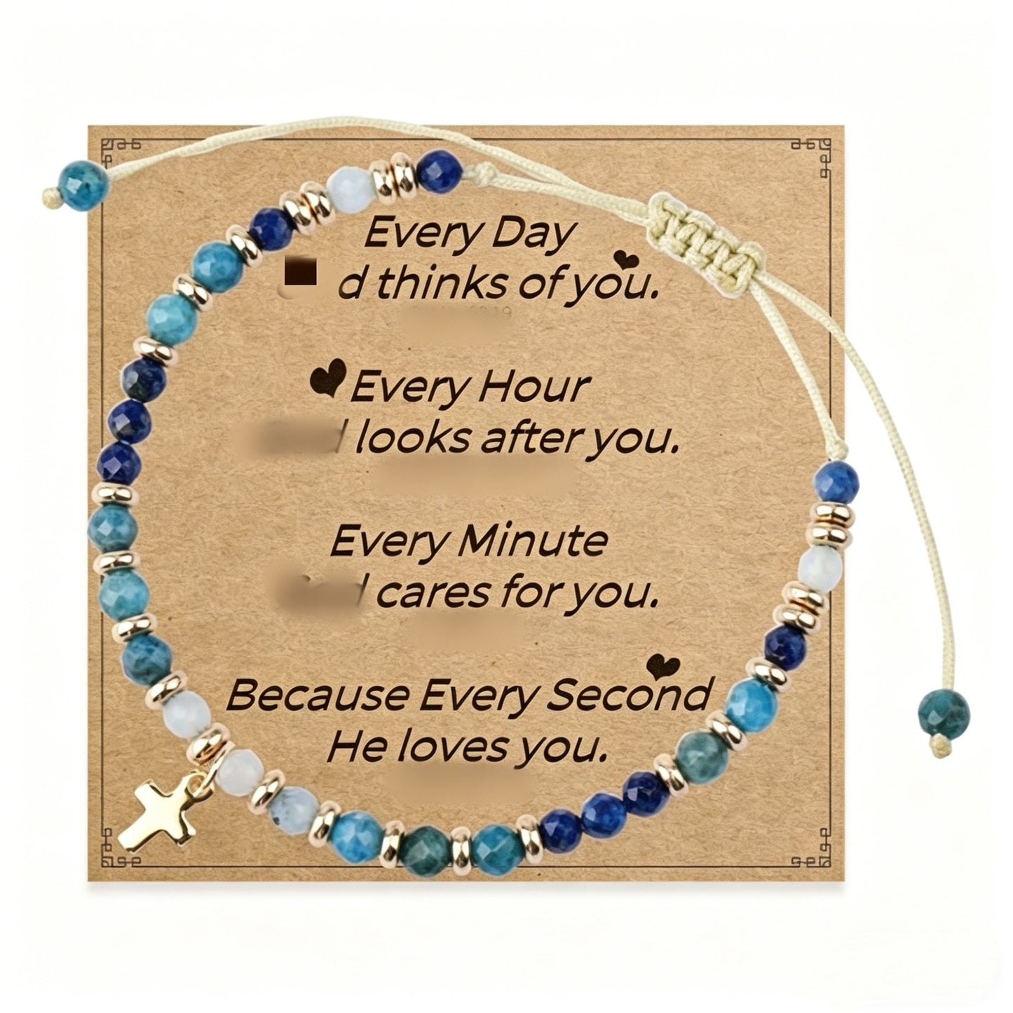 Women's Natural Stone Golden Cross Adjustable Band Bracelets