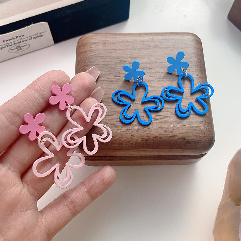 Sier Needle Summer Simple Sweet Design Pink Openwork Stud Earrings