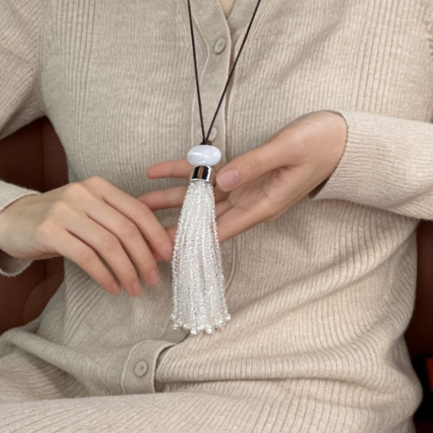 Women's Crystal Beaded Tassel High-grade Temperament Wild Long Necklace
