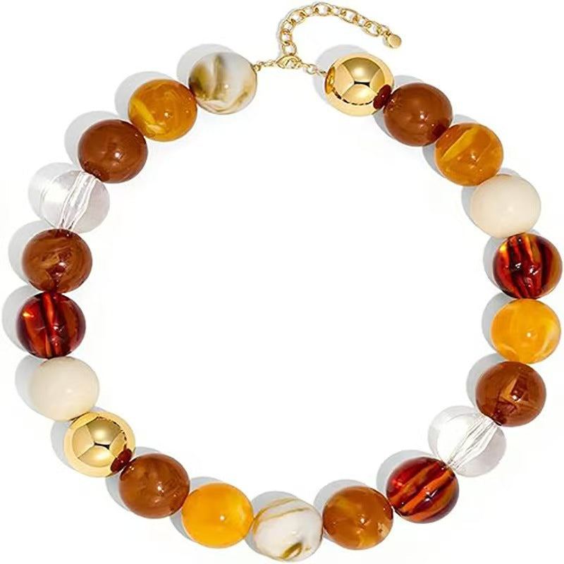 Women's Color Mixed Round Beads Simple Handmade Collar