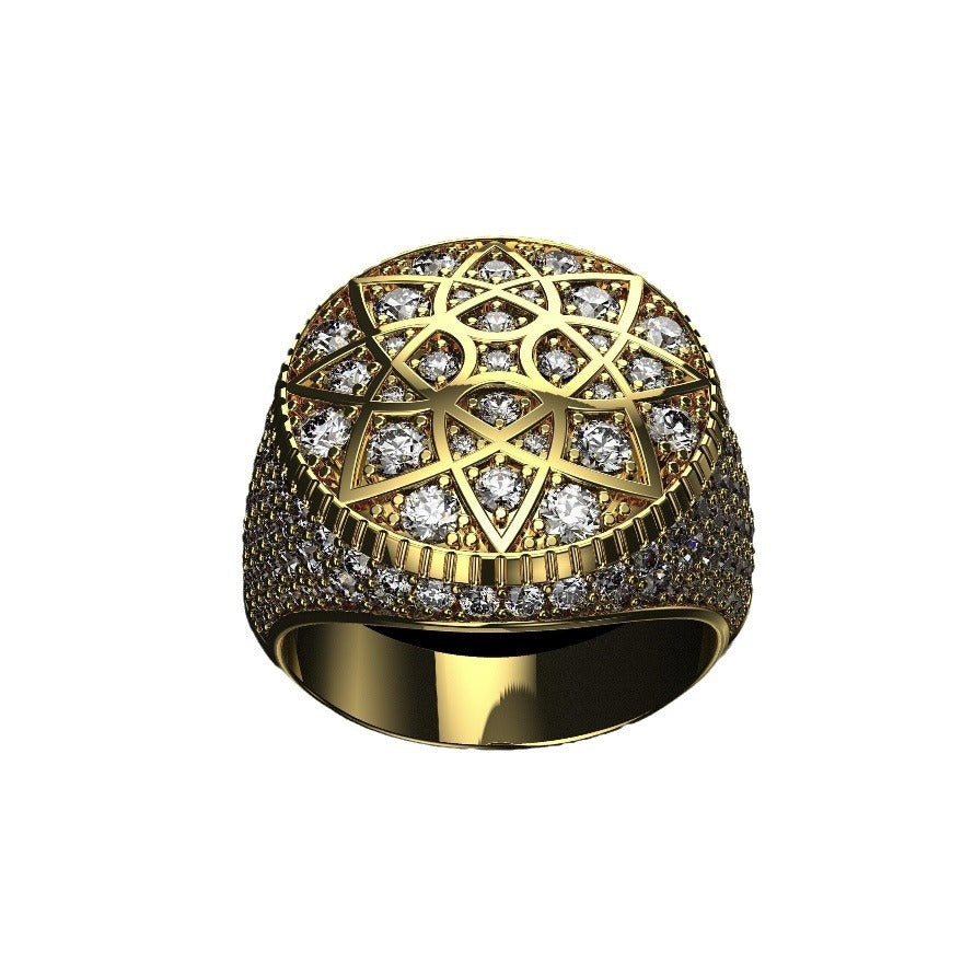 Men's Diamond Gold-plated Domineering Famous Vintage Lotus Rings