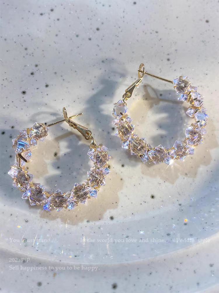 Luxury Zircon Crystal Niche Design Round Earrings