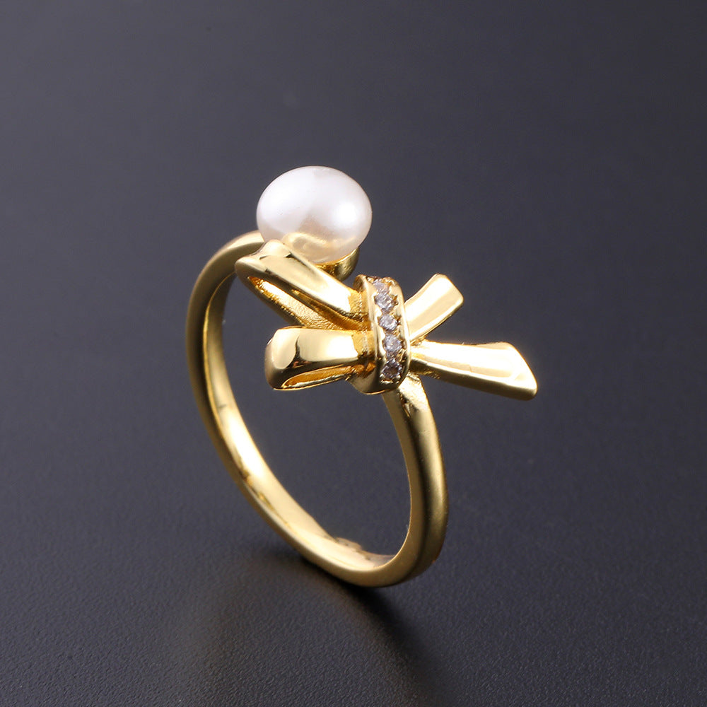 Women's Copper Zircon Electroplated Real Gold Open Index Ring