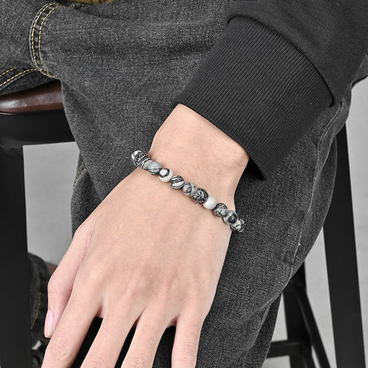 Men's Six Words Mantra Volcanic Rock Lucky Titanium Bracelets