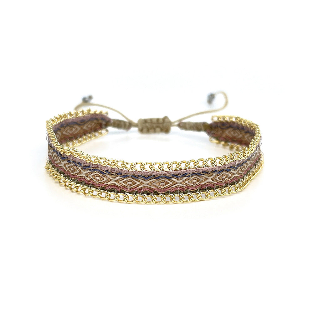 Nepal Retro Ethnic Hand-woven Ribbon Color Handmade Beaded Chain Bracelet