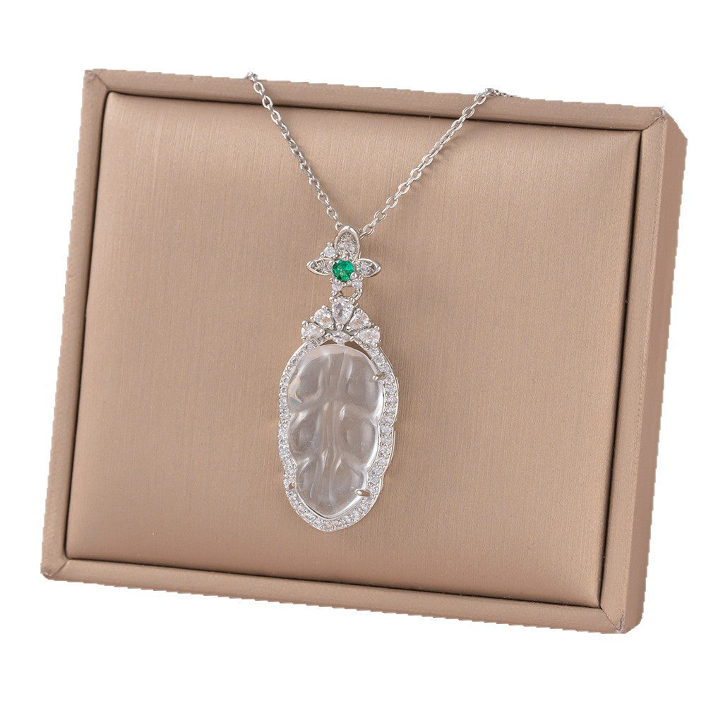 Women's Imitation Chalcedony Leaves Exquisite Maitreya Buddha Big Necklaces