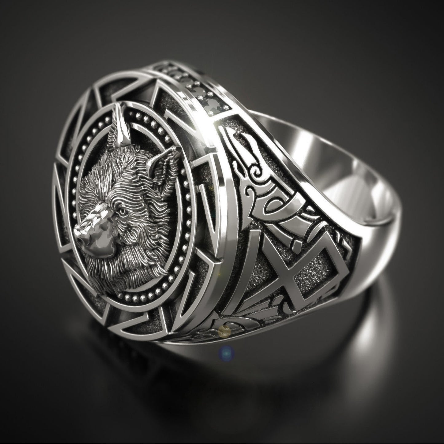 Men's Viking Warrior Wolf Head Vintage Totem Ring