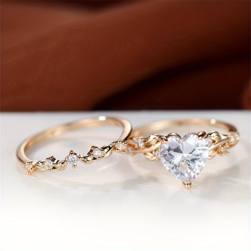 Inlaid Zircon With Diamond Heart-shaped Stylish Rings