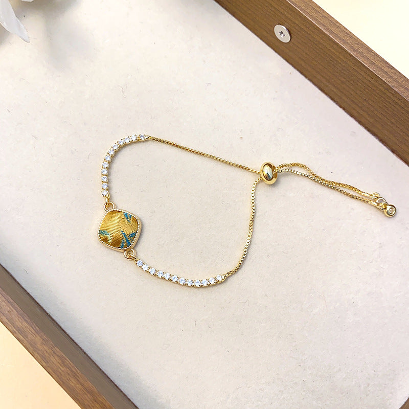 Brocade Geometric Square Chinese Rhinestone Pull Adjustable National Bracelets