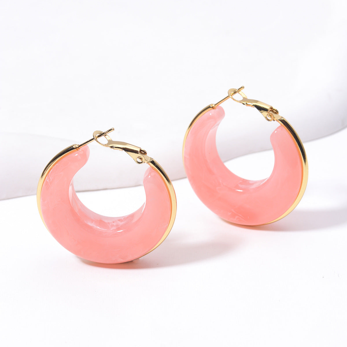 Gradient Color Retro Style Temperament Shaped Resin Eardrop Stainless Steel Earrings